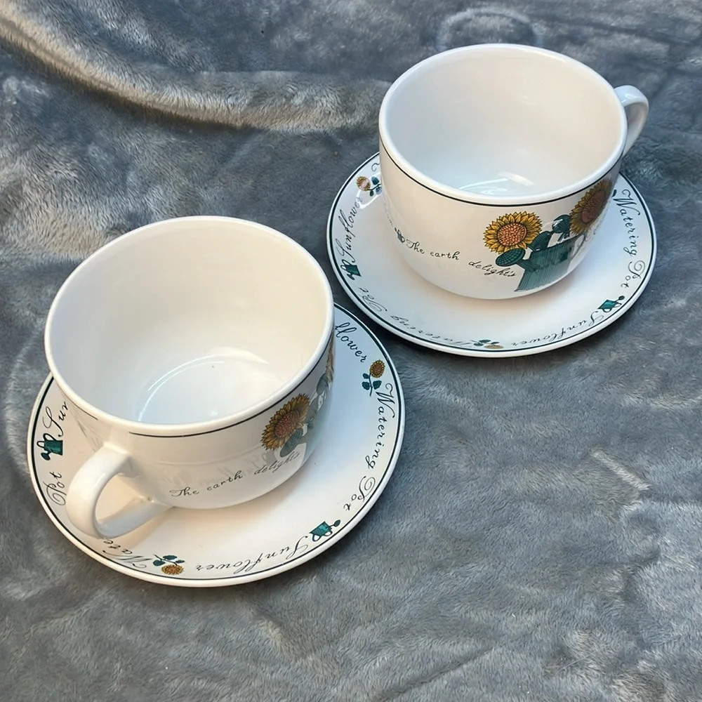Riviera Van Beers by Signature Stoneware Sunflower Teacup & Saucer Set Set of 2 - Picture 12 of 13